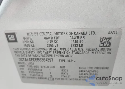 2011 GMC Terrain Sle-2 z USA, uszkodzony, nr VIN 2CTALSEC6B6364397